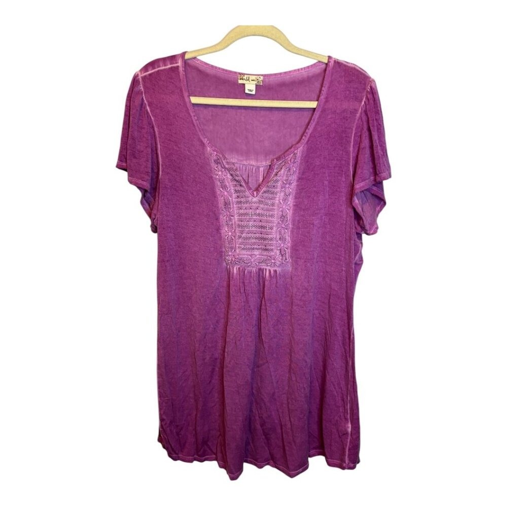 World Unity Blouse Women's Size XL Babydoll Vneck lightweight Purple